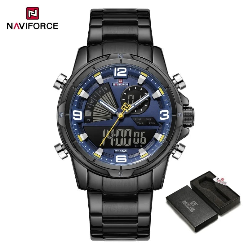 NAVIFORCE Luxury Mens Watches Military Chronograph Alarm Mode Quartz Wristwatches For Men Sports Month Calendar Waterproof Gift