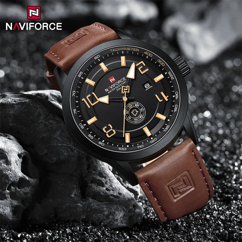 NAVIFORCE Watches for men Fashion Sports PU Strap 30m Waterproof Quartz Calendar Display Wristwatch Male Gift Relogio Masculino