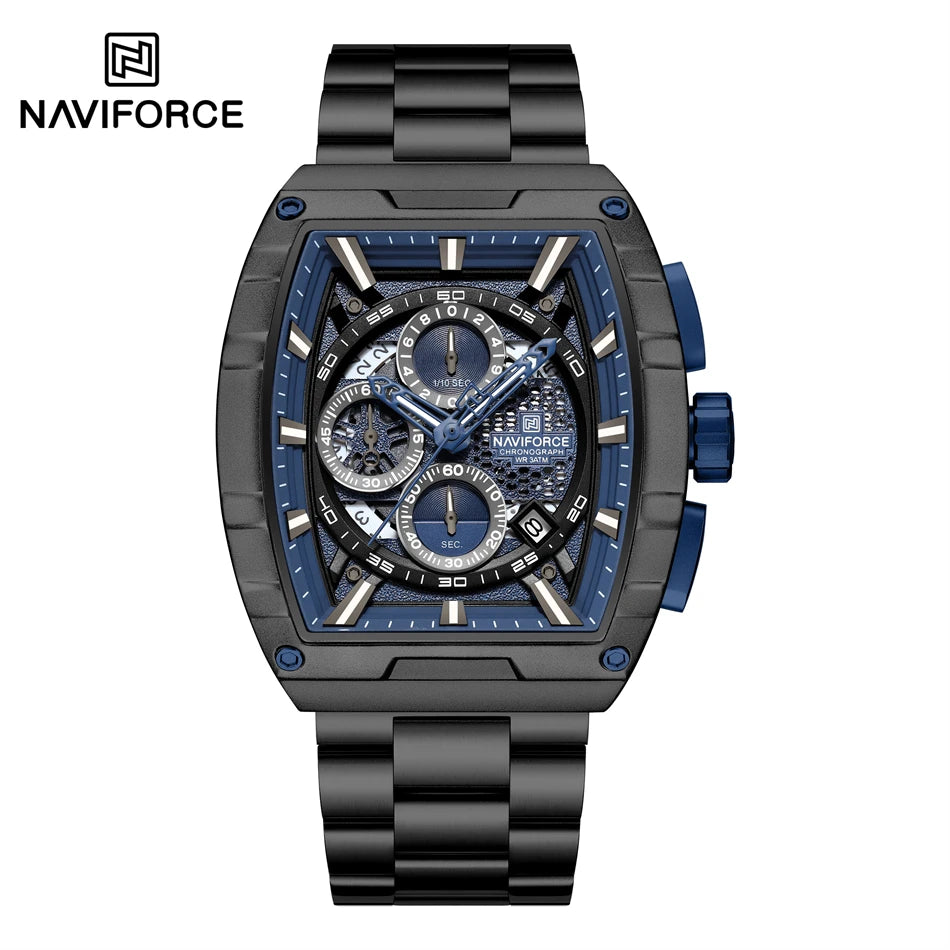 NAVIFORCE Quartz Watch for Men Fashion Waterproof Luminous Chronograph Wristwatch Auto Date Stainless Steel Strap Clock Gift