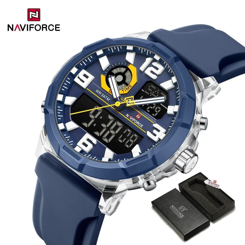 NAVIFORCE Quartz Dual Display Wristwatch for Men 50M Waterproof Silicone Band Multifuntion Clock Male Fashion Daily Sports Watch