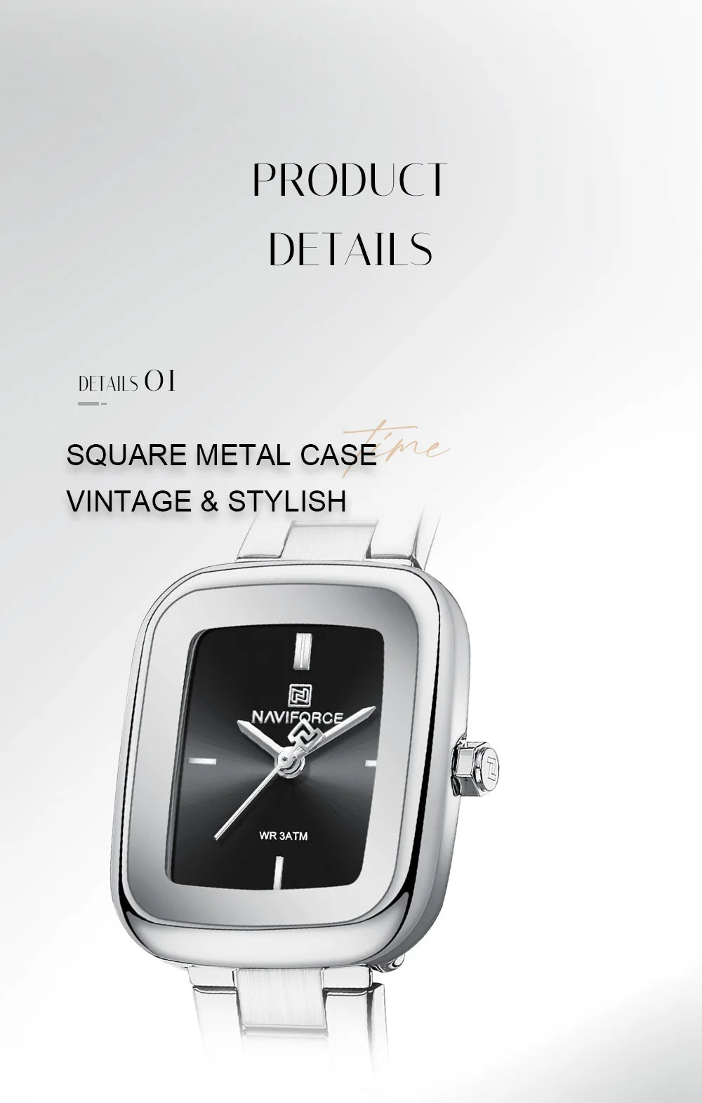 NAVIFORCE Unique Square Watches for Women 30M Waterproof Women's Stainless Steel Watches Sports Fashion Ultra Light Girls' Watch
