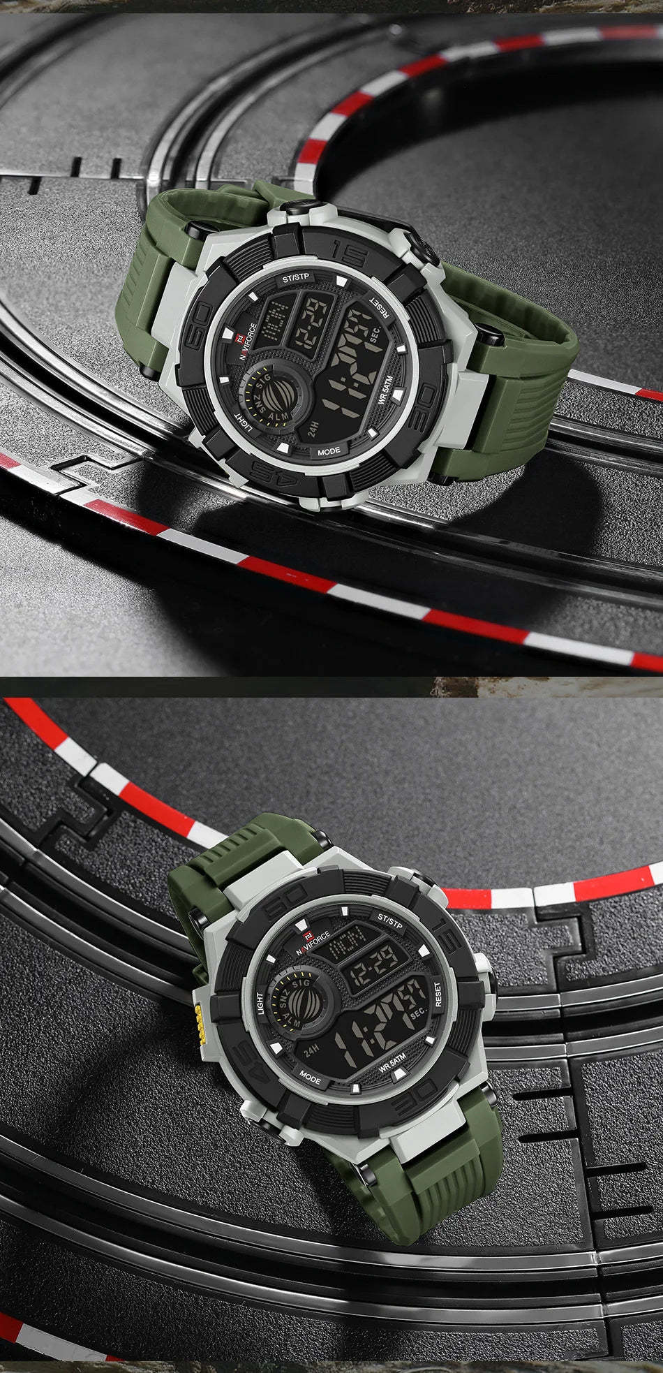 NAVIFORCE Man's Watch With Date Week Display LCD Digital Lightweight 24 Hour Alarm Clock 5ATM Waterproof Male Sports Wristwatch
