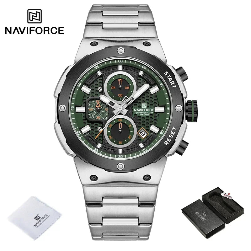 NAVIFORCE 2025 Man Quartz Watch Sport Military Watch For Men Waterproof Luminous Date Chronograph Stainless Steel Men's Watches