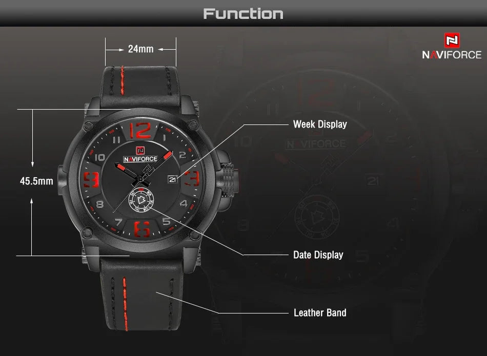 Top Brand NAVIFORCE Men's Army Military Leather Quartz Watch Male Waterproof Clock Boy Sports Watches Relogio Masculino Gifts