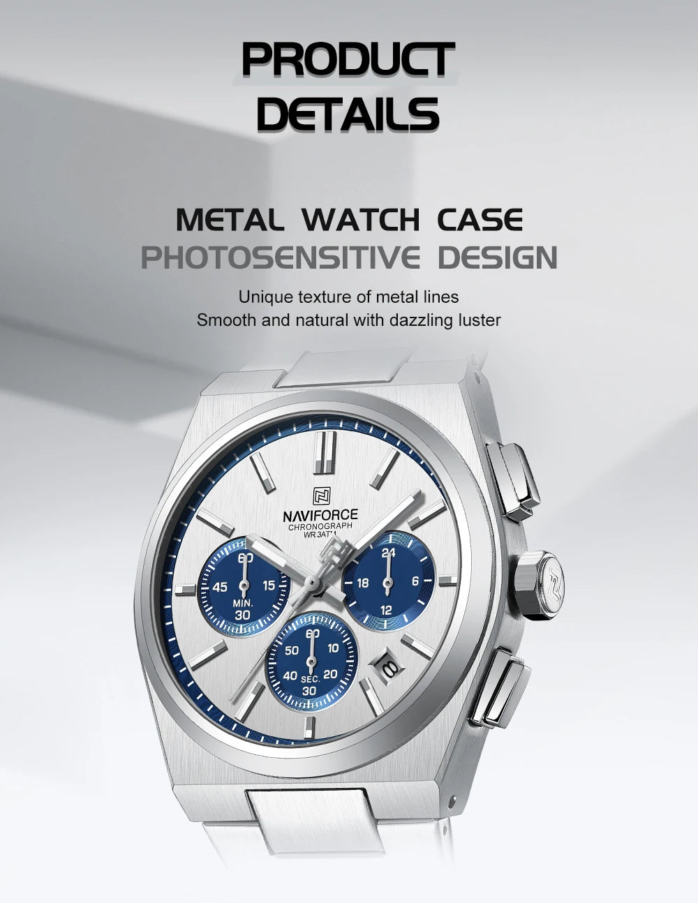 NAVIFORCE Male Quartz Stylish Watches Chronograph Waterproof Luminous Hands Stainless Steel Band Men Luxury Business Wristwatch