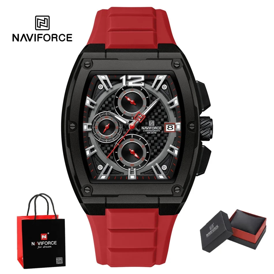 NAVIFORCE Men's Waterproof Luxury Sport Watch Casual Multifunction Chronograph Business Wristwatch with Silicone Band Gift Set
