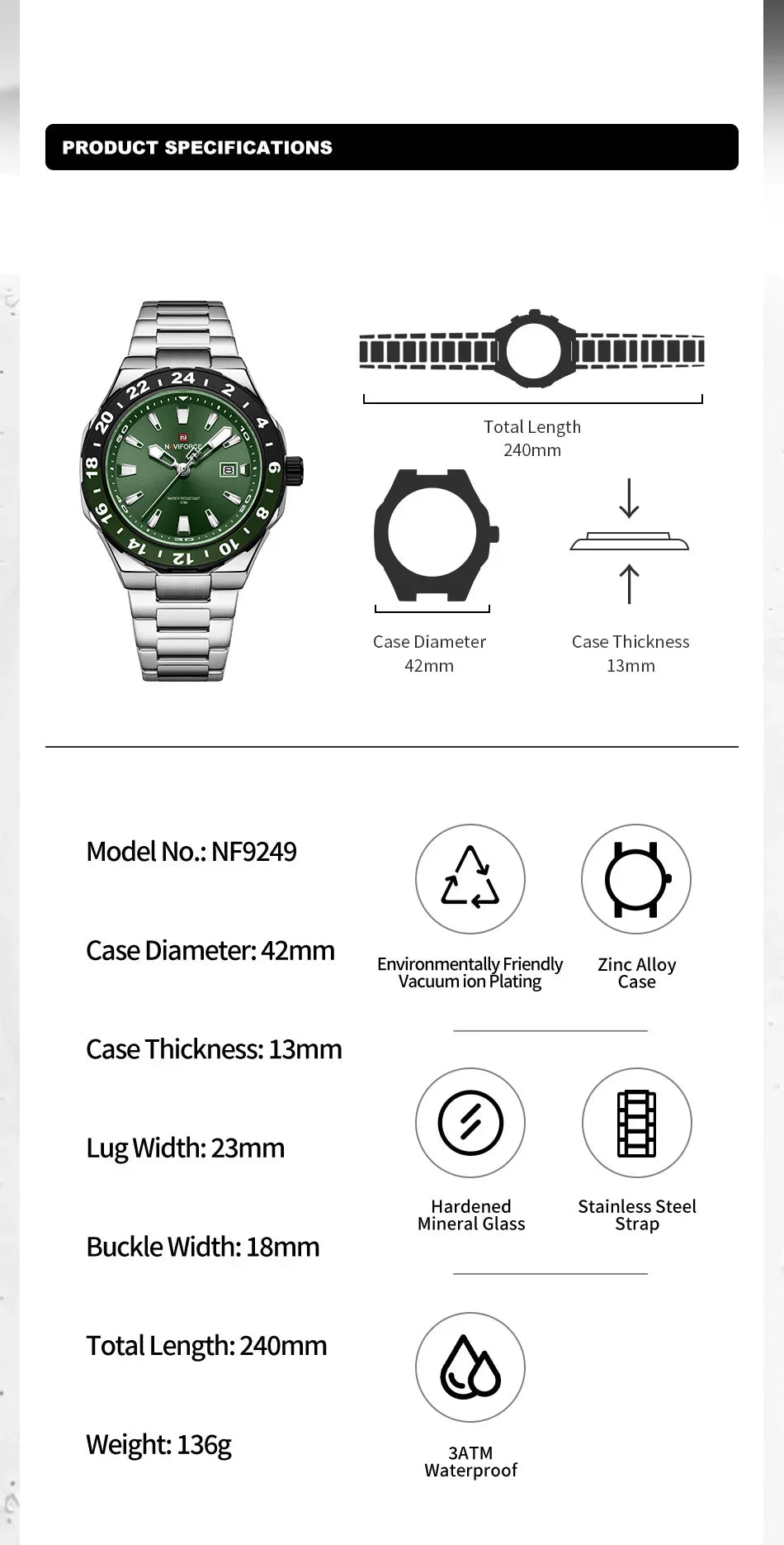 NAVIFORCE Men's Sport Casual Watch Men Military Quartz Wristwatch Date Display Waterproof Male Clock Watches Relogio Masculino