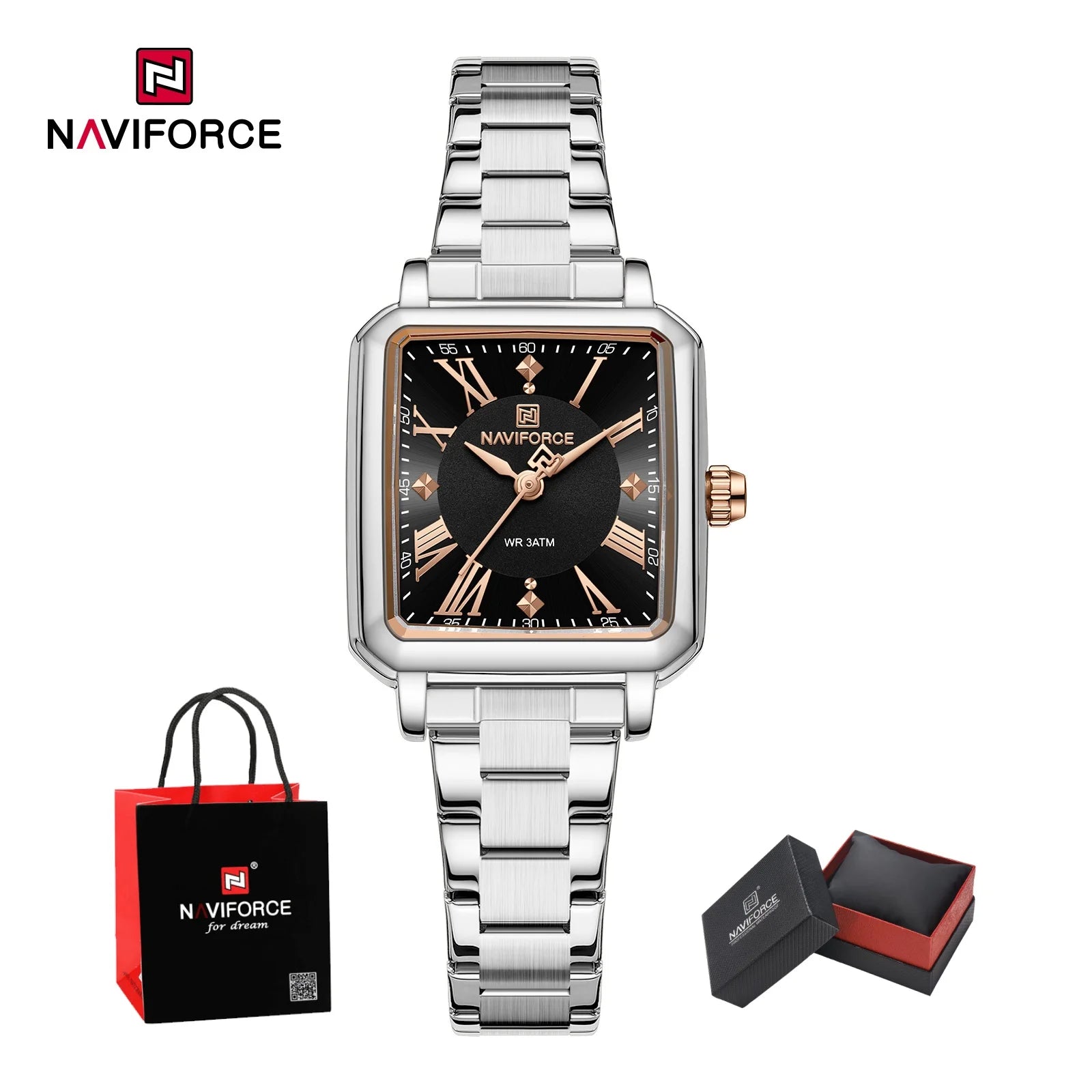 NAVIFORCE Elegant Stainless Steel Ladies Clock Women's 30M Waterproof Wristwatch Original  Double Snap Watch Women Fashion Gifts
