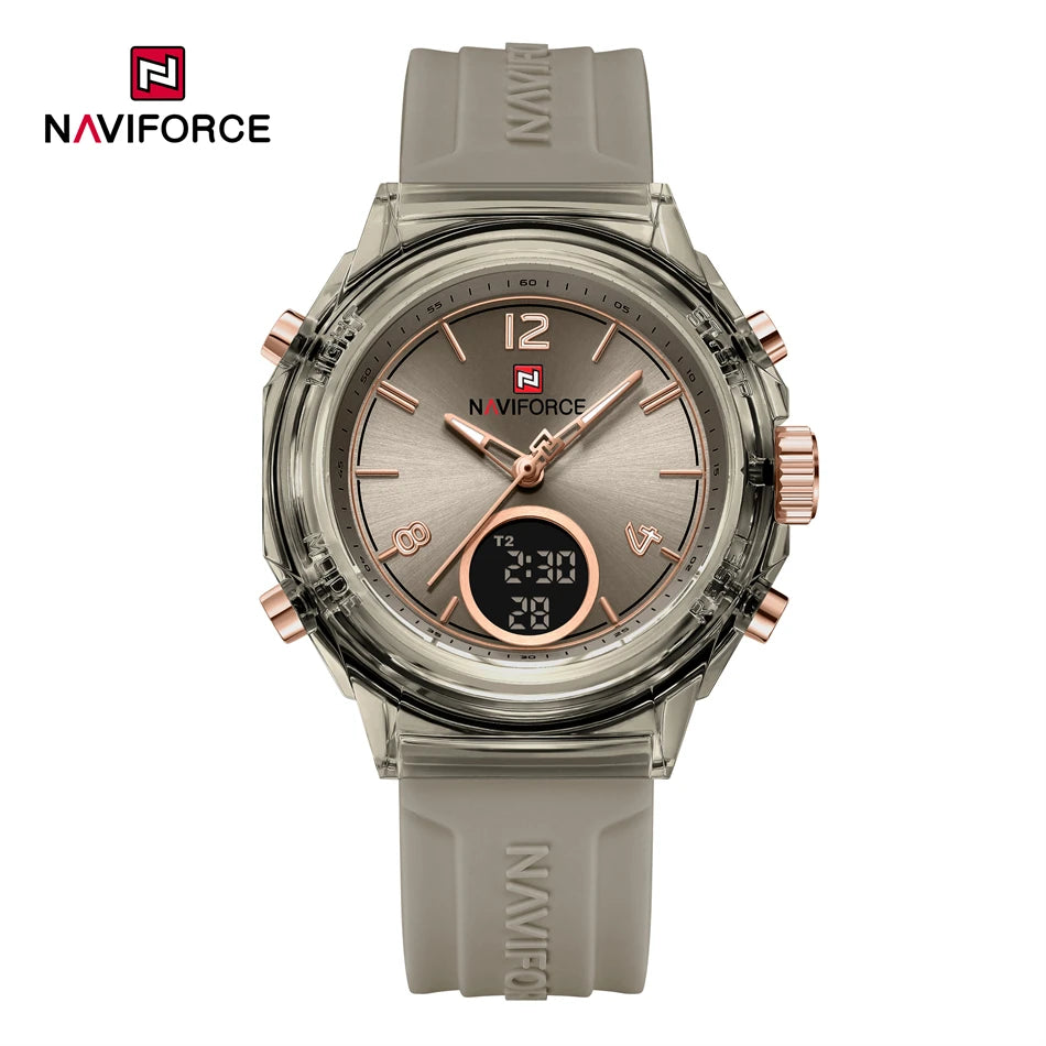 NAVIFORCE Original Watches For Woman Dual Display Lady Retro Female Quartz Watch Waterproof Round Dial Give for Girlfriend Gift
