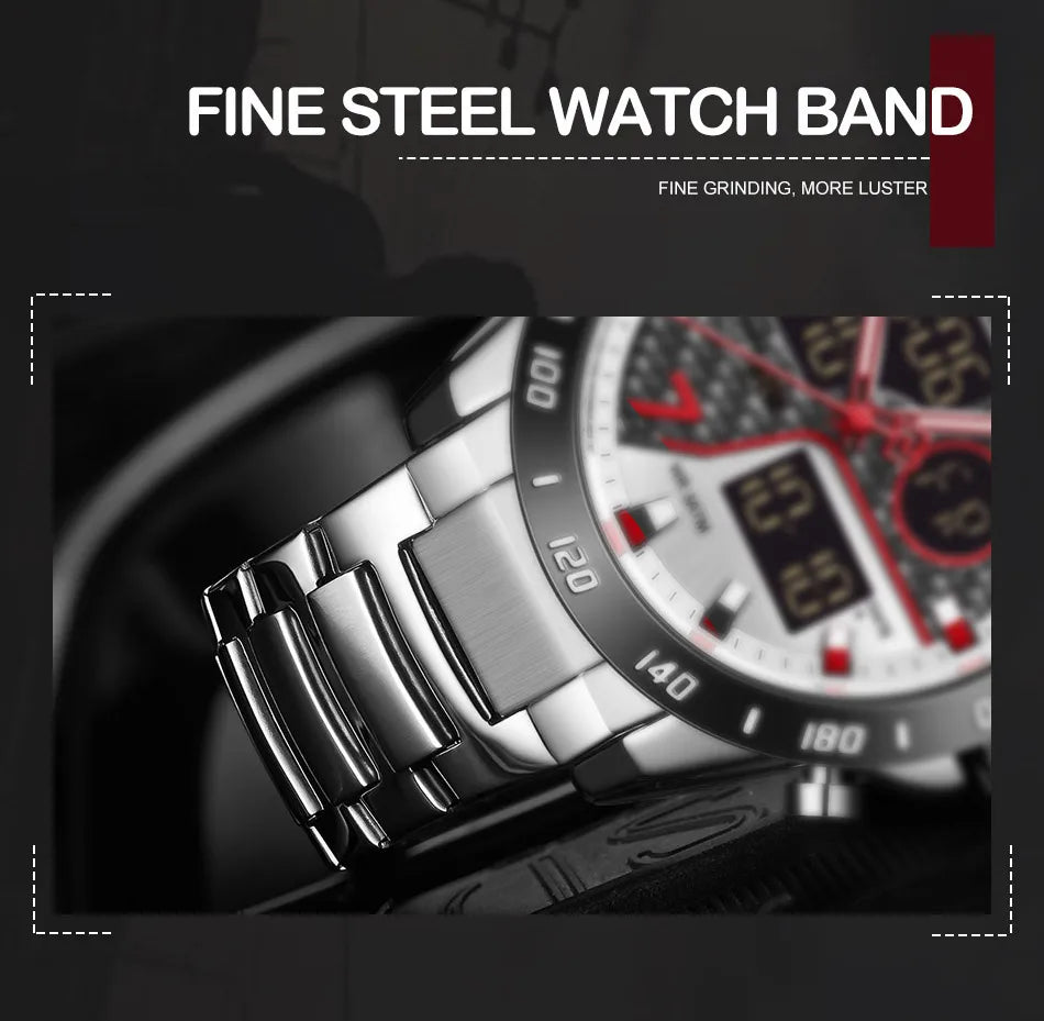 NAVIFORCE Man's Quartz Watch Dual Display Luminous Stainless Steel Strap Male Fashion Business Father's Day Wristwatch Gifts Box