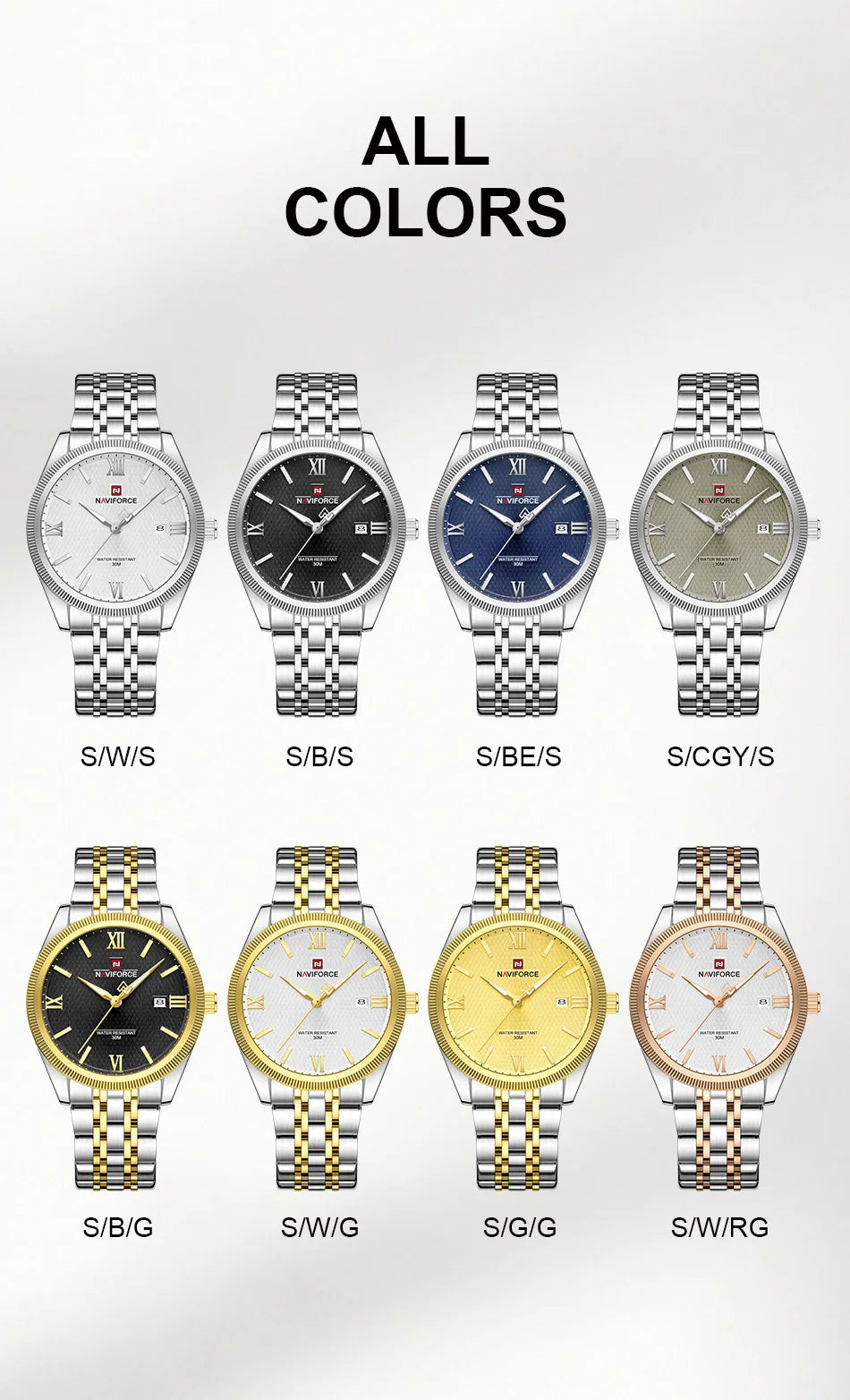 NAVIFORCE Lover Watch Quartz Calendar Display 30M Waterproof Steel Strap Fashion Luxury Couple Wristwatch for Men and Women Gift