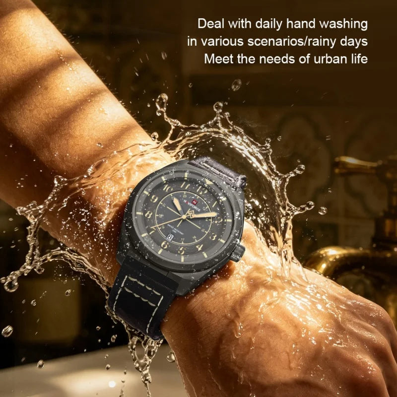 NAVIFORCE New Men Retro Quartz Watch Calendar 30M Waterproof Leather Strap Male Simple Trendy Mature Business Wristwatch NF9281L