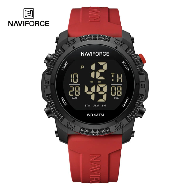 NAVIFORCE Men's Electronic Watch Fashion 5ATM Waterproof Silicone Strap Calendar Male LCD Digital Wristwatch Relogio Masculino