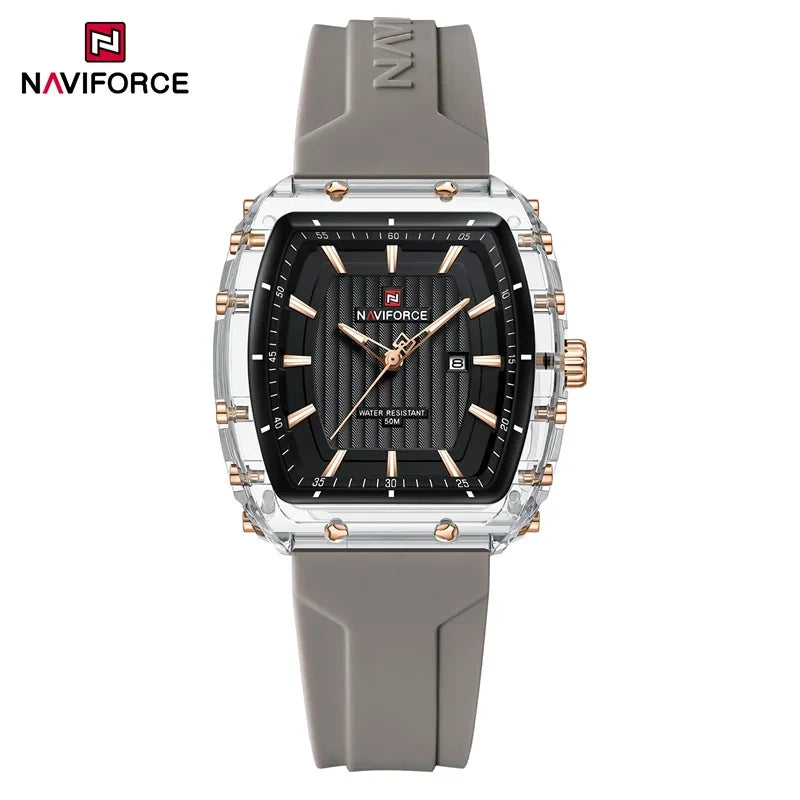 NAVIFORCE Ladies Wristwatches Fashion Comfortable Silicone Strap Date Women's Watches Quality Waterproof Female Luminous Clock