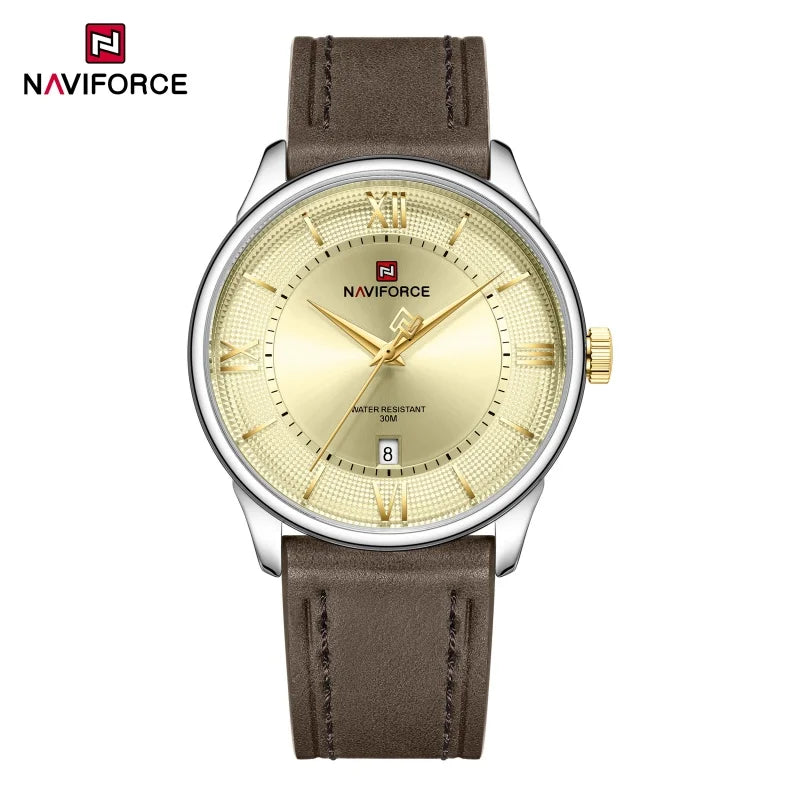NAVIFORCE Watches For Men Quartz Sports Genuine Leather Strap 3ATM Waterproof Luxury Business Wristwatches Gift for Male New
