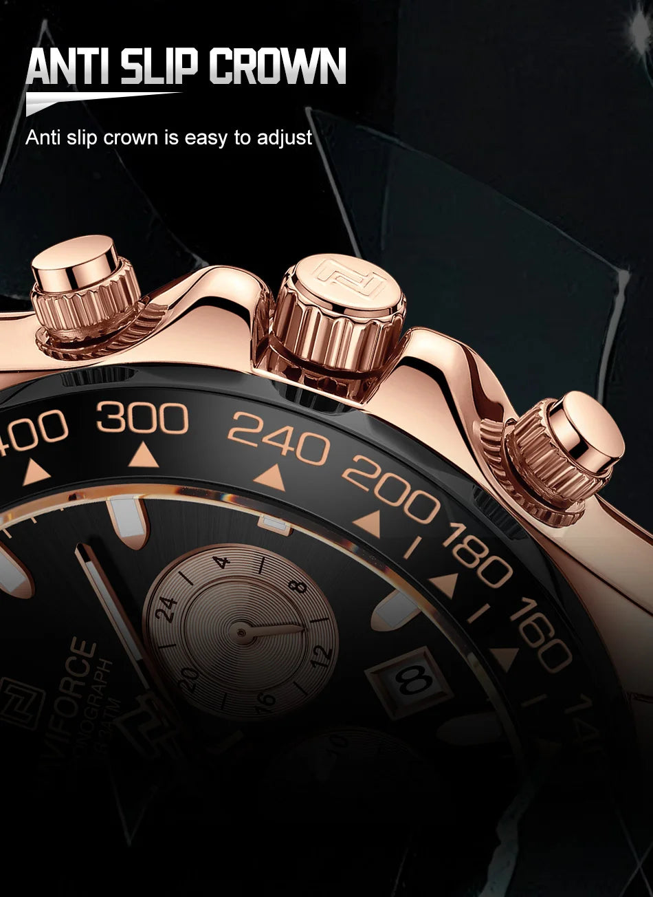 NAVIFORCE Quartz Men's Leisure Chronograph Watch Waterproof Luminous Silica Strap Unique Design Man Fashion Wristwatch Gift Box