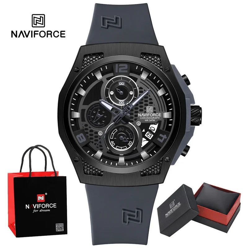NAVIFORCE Fashion Men's Wristwatch Silicone Strap Casual Sports 3ATM Water Resistant Male Quartz Watch In Luxury Package Gifts