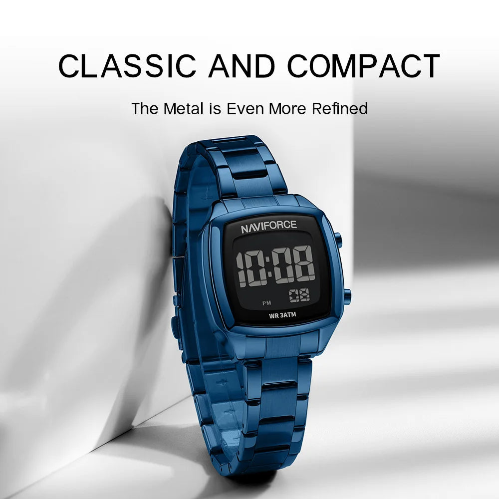 NAVIFORCE 2026 Watches for Women LCD Digital Waterproof Stainless Steel Strap Female Casual Fashion Daily Wear Wristwatch NF5047