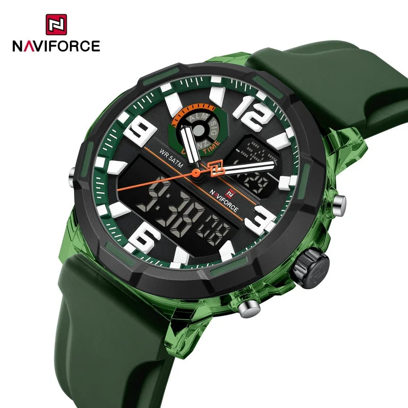 NAVIFORCE Men's Military Quartz Watch Slate Gray Dial White Arabic Numeral Scale 5ATM Waterproof Sports Personality Wristwatches