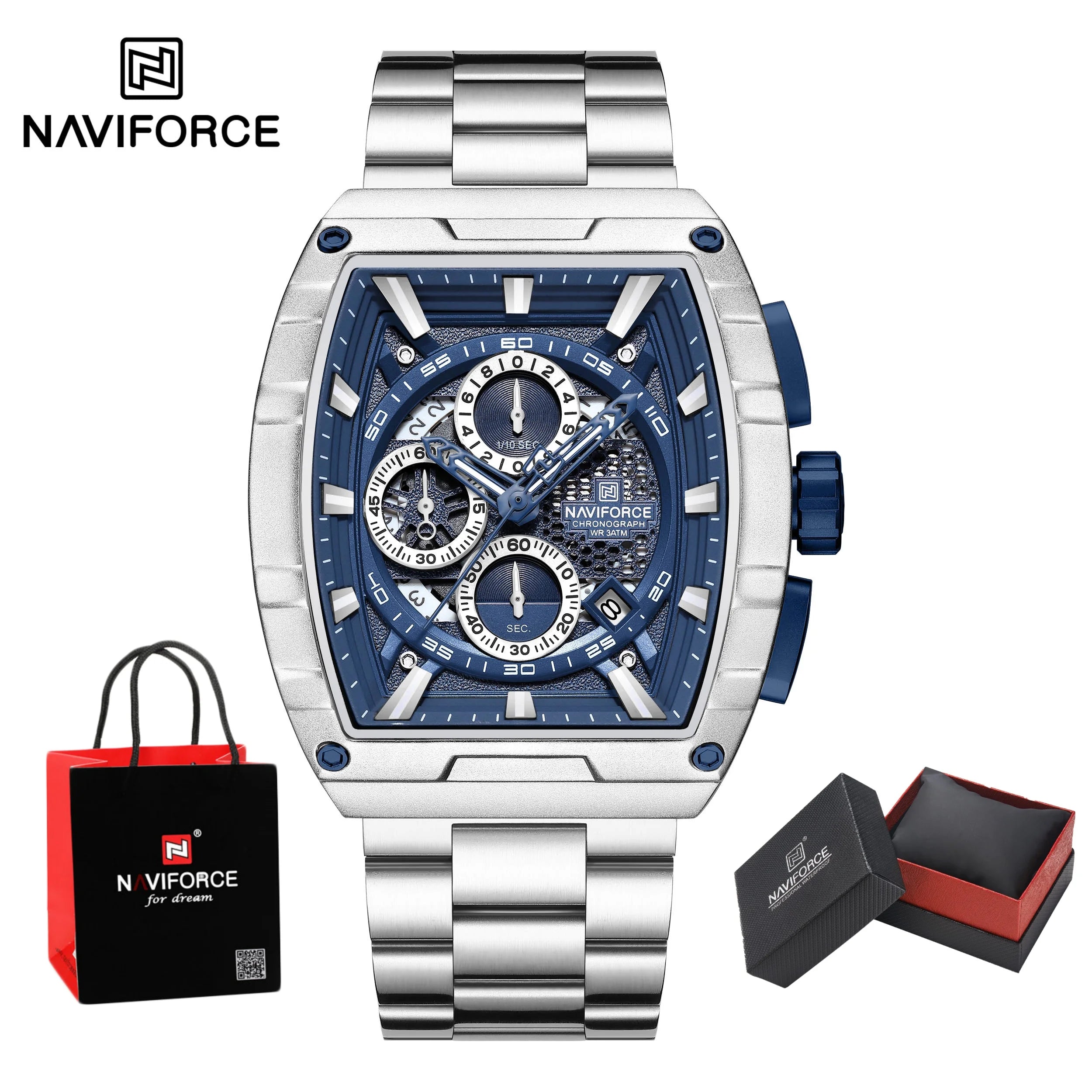 NAVIFORCE Men's Watches Sports Auto Date Man Watch Luxury Waterproof Stainless Steel Quartz Wristwatch Chronograph Package Gifts
