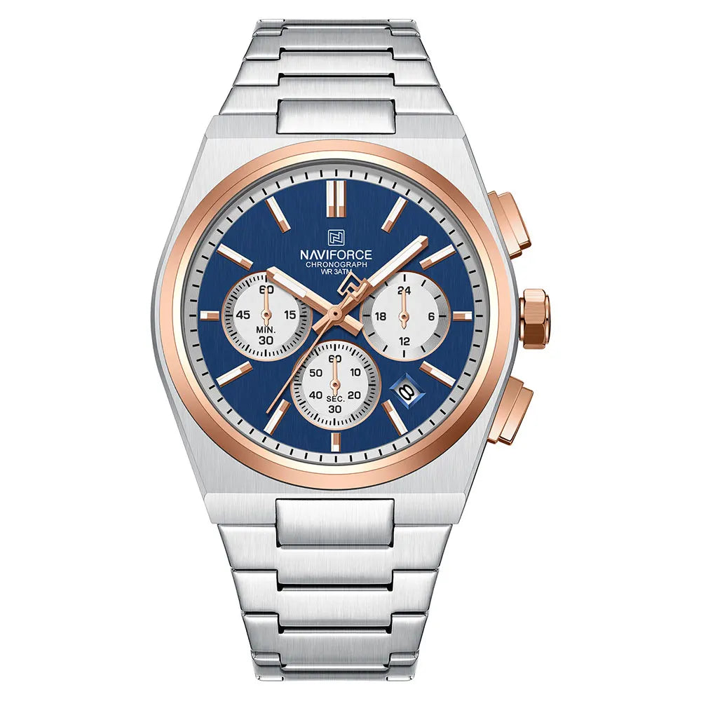 NAVIFORCE Male Quartz Stylish Watches Chronograph Waterproof Luminous Hands Stainless Steel Band Men Luxury Business Wristwatch