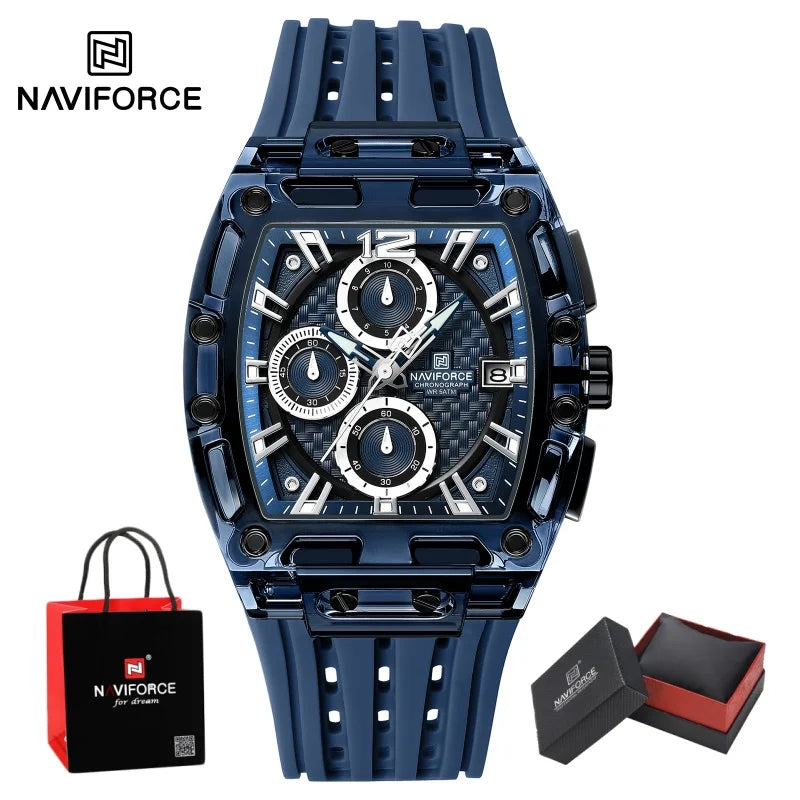 NAVIFORCE Man's Watch Quartz Chronograph 5ATM Waterproof Silicone Strap Fashion Sports Male Luxury Wristwatch Gifts Box NF7105