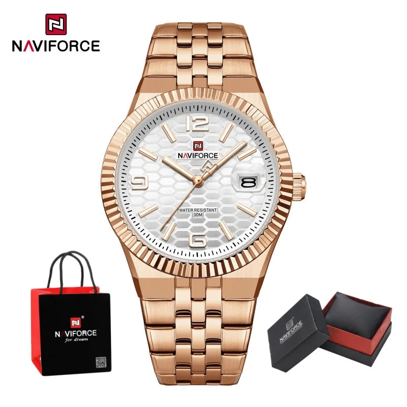 NAVIFORCE Men Watches Quartz Auto Date 3ATM Waterproof Stainless Steel Classic Male Luxury Fashion Business Wristwatch Gift Box