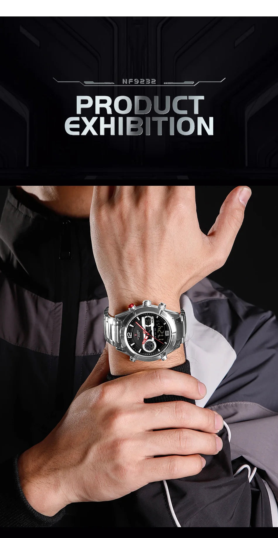 NAVIFORCE Brand Luxury Watch For Men Waterproof Digital Sport Quartz Wristwatches Military Luminous Stainless Steel Strap Clock