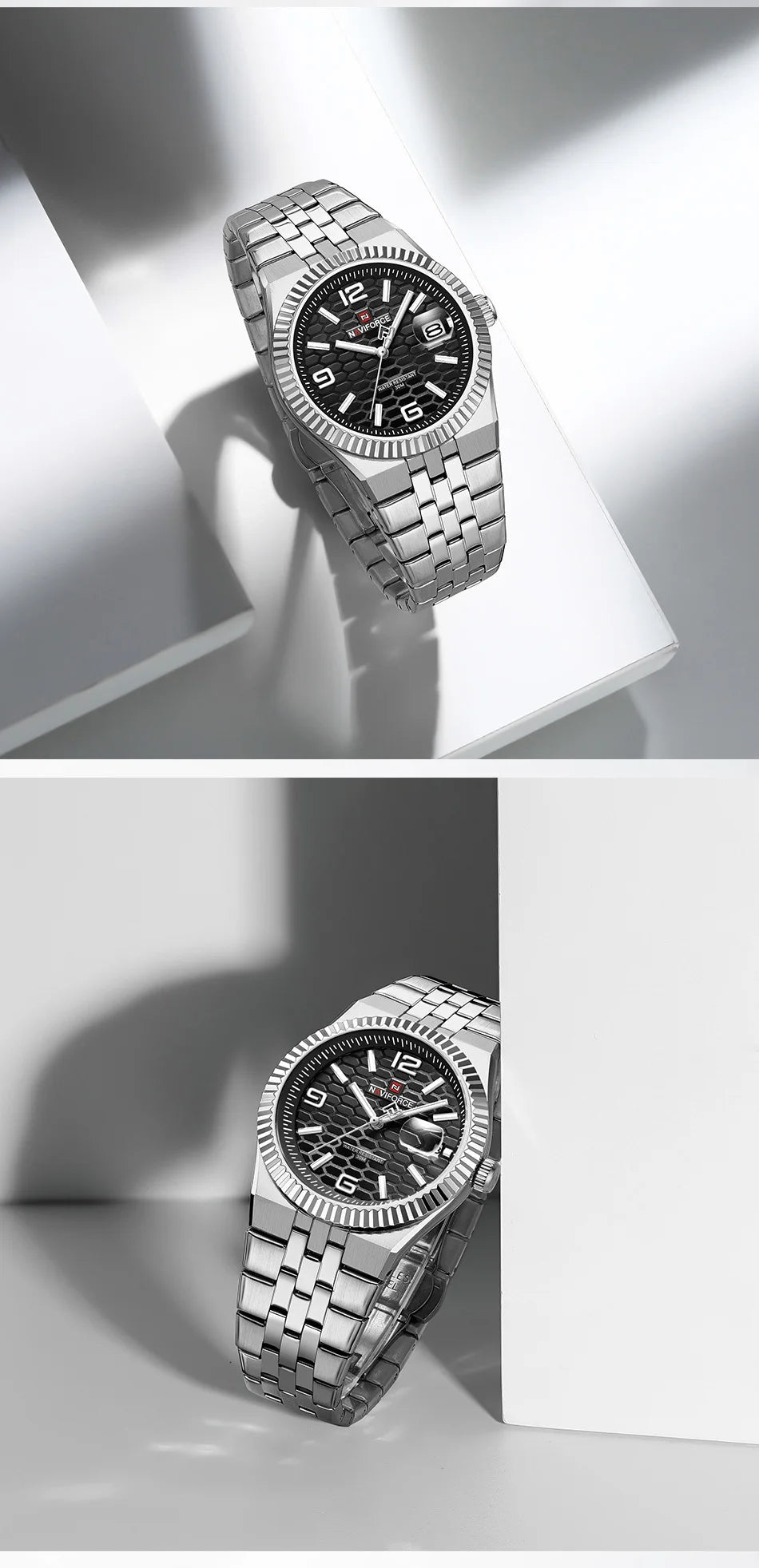 NAVIFORCE Men Watches Quartz Auto Date 3ATM Waterproof Stainless Steel Classic Male Luxury Fashion Business Wristwatch Gift Box
