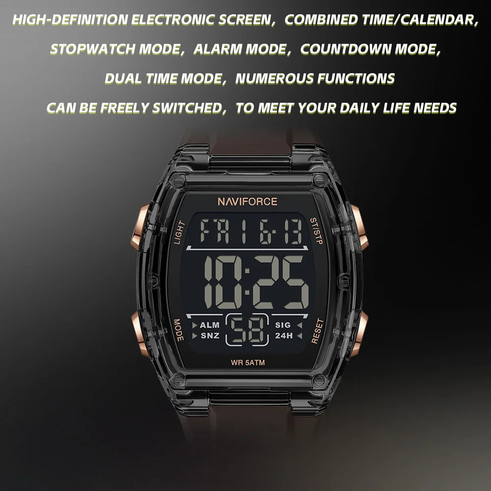 NAVIFORCE Men's Watch Alloy Dial Analog LCD Digital Display Sport Waterproof Quartz Wristwatch Date Chronograph Luminous Clock