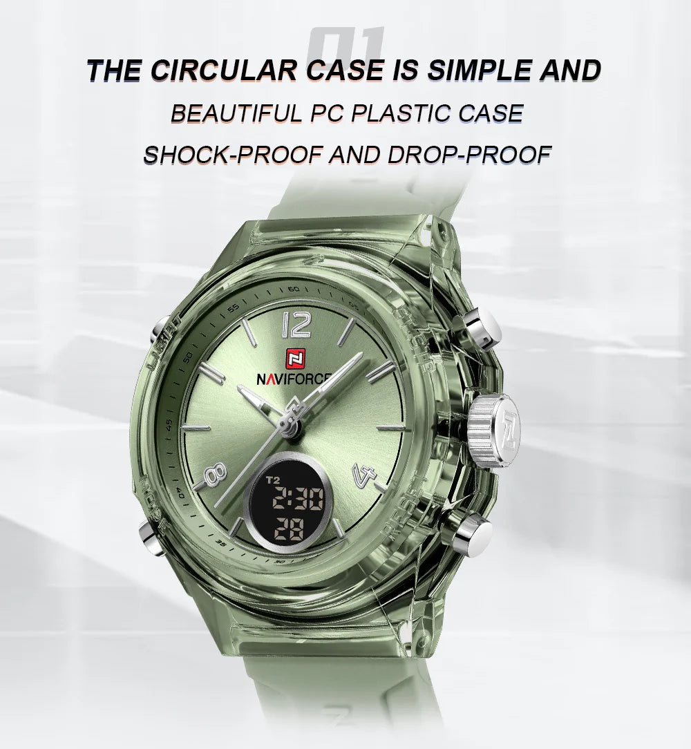 NAVIFORCE Watches For Woman Quartz Dual Display 5ATM Waterproof Ladies Casual Fashion Sports Girls Outdoor Wristwatch Gifts Box
