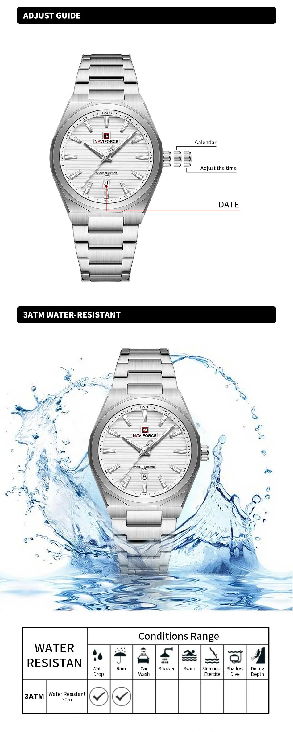 NAVIFORCE Luxury Man's Watch Quartz Date Display Clock Steel Band Fashionable Casual Military Style Wristwatch Gift Box for Male