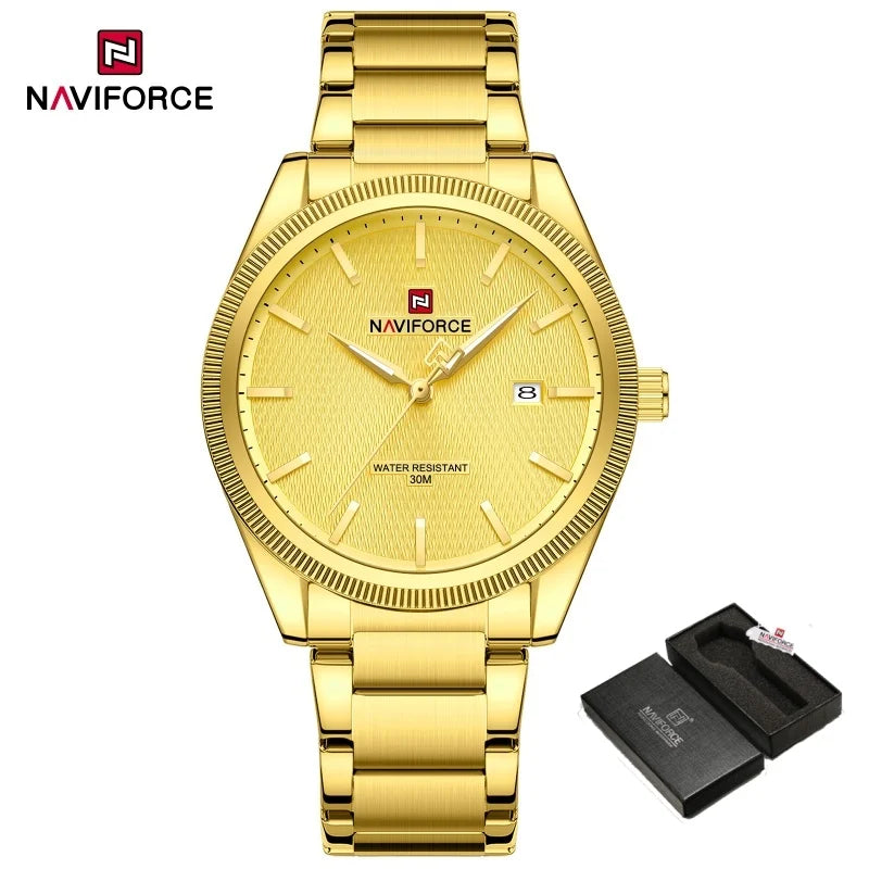 NAVIFORCE Fashion Watches for Men Luxury Business Stainless Steel Strap Quartz Wristwatches Waterproof Calendar Luminous Clock