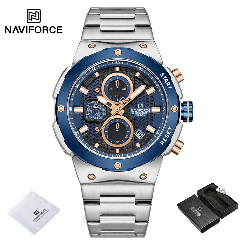 NAVIFORCE Luxury Brand Business Casual Watch Sports Multifunctional Chronograph Watches Mens Quartz Stainless Steel Wristwatches