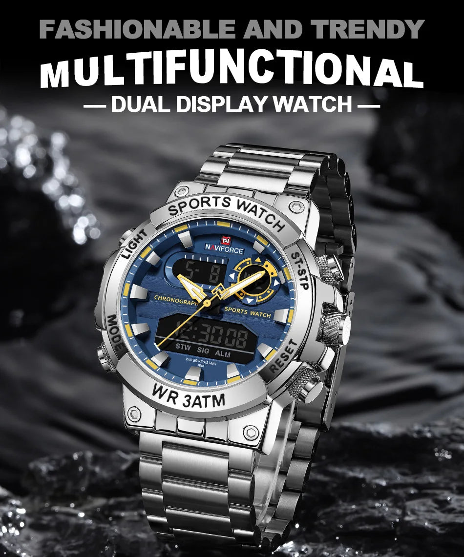 NAVIFORCE Men Military Watch Waterproof Wristwatch Dual Display Quartz Clock Sport Watch Male Big Watches Men Relogios Masculino
