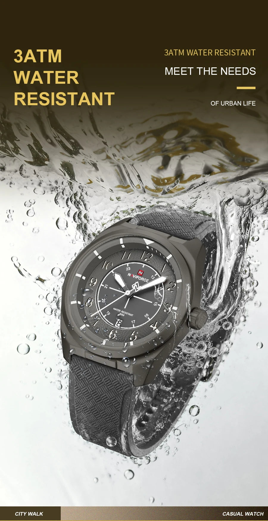 NAVIFORCE Man's Watch 30M Water Resistant Quartz Calendar Silicone Strap Luminous Casual Sports Hot Fashion Male Wristwatch Gift