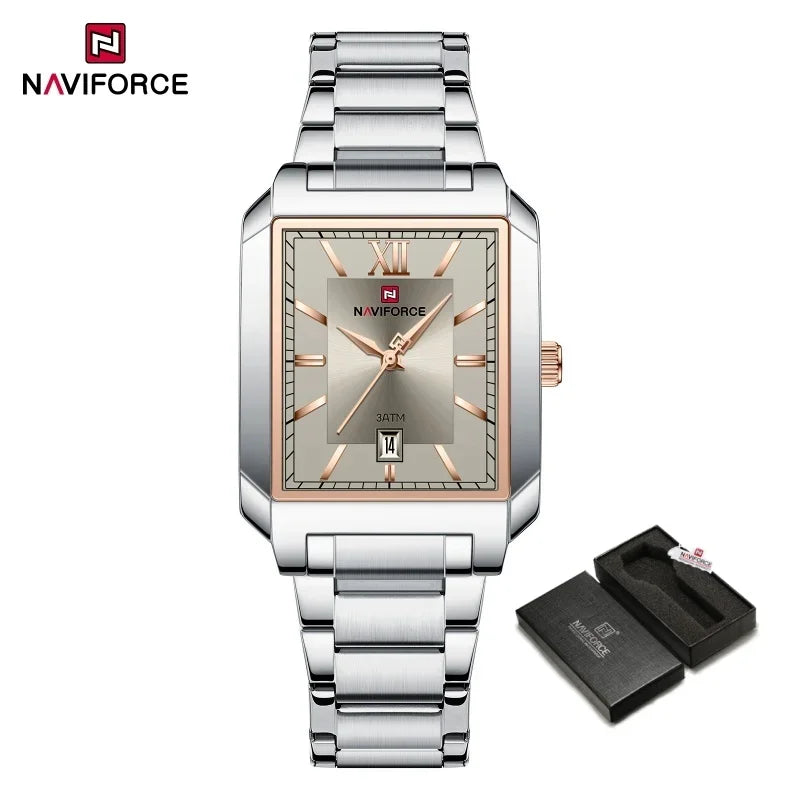 NAVIFORCE Luxury Couple Watch Stainless Steel Lover's Date Watches Quartz WristWatch For Women Men Simple Waterproof Clock Gift