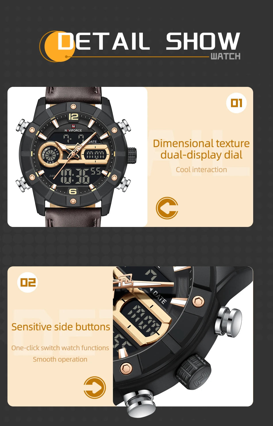 NAVIFORCE Men Watch Fashion Sports Waterproof Alarm Countdown Automatic Calendar Display Luxury Brand Men Original Quartz Watch