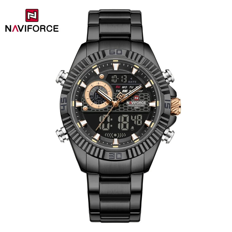 NAVIFORCE Men's Watch Quartz Dual Display 3ATM Waterproof Luminous Chronograph Alarm Clocks Male Luxury High Quality Wristwatch