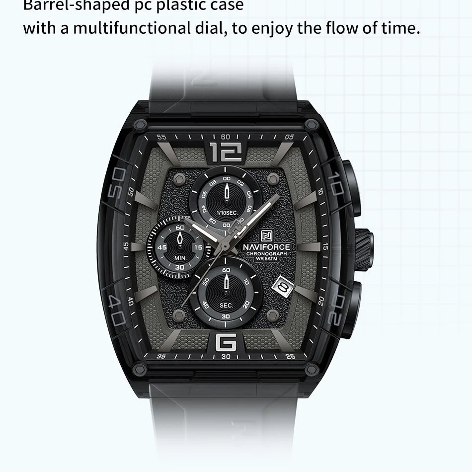 NAVIFORCE Men's Quartz Sports Casual Watch Silicone Strap Wristwatches Chronograph Waterproof Luminous Hands Man Auto Date Clock