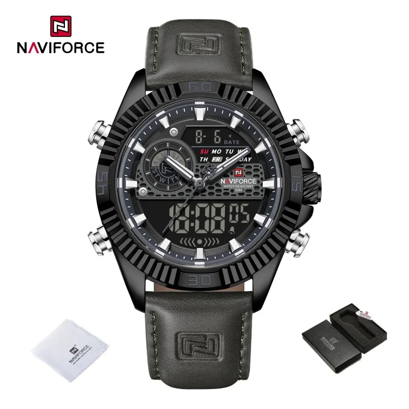 NAVIFORCE Men's Watches Sport Quartz Analog LCD Digital Wristwatch 30m Waterproof Luminous Chronograph Watch for Men Date Clock