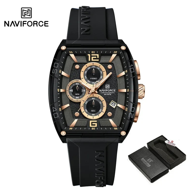 NAVIFORCE Men's Quartz Sports Casual Watch Silicone Strap Wristwatches Chronograph Waterproof Luminous Hands Man Auto Date Clock