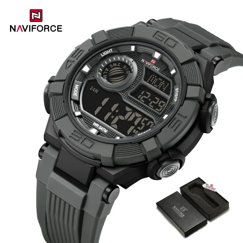 NAVIFORCE Men's Watch LCD Digital 50M Waterproof Multifunction Soft TPU Strap Military Style Teenager Sports Outdoor Wristwatch