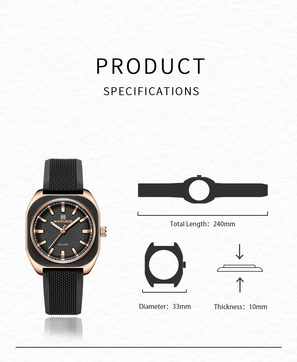 NAVIFORCE Simple Women Watches Quartz Waterproof Polygon Dial Luminous Silicone Watch Ladies Luxury Wristwatch Gift Box NF5061