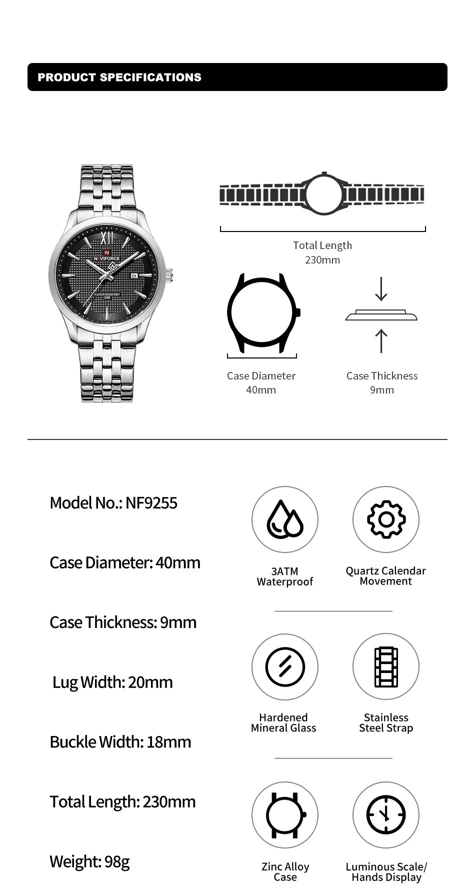 New Style NAVIFORCE Ultra Thin 9mm Minimalist Fashion Quartz Watch for Men Steel Band Auto Date Male Waterproof GIft Wristwatch