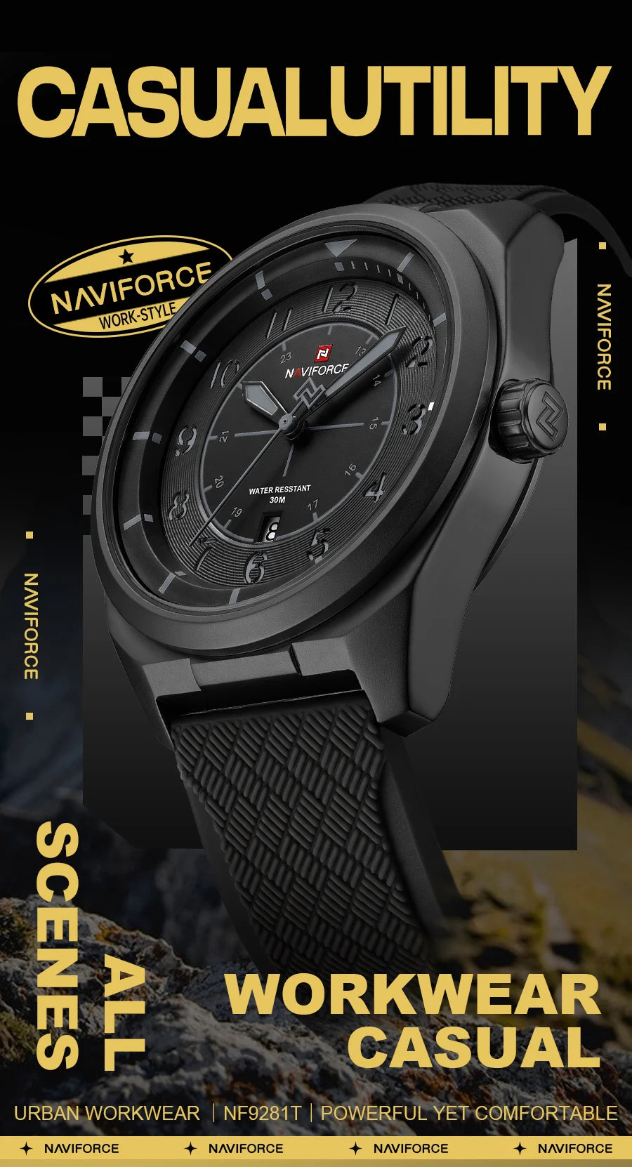 NAVIFORCE Men's Watch 30M Waterproof Quartz Calendar Silicone Strap Luminous Casual Sport Simple Fashion Man Wristwatch Gift Box