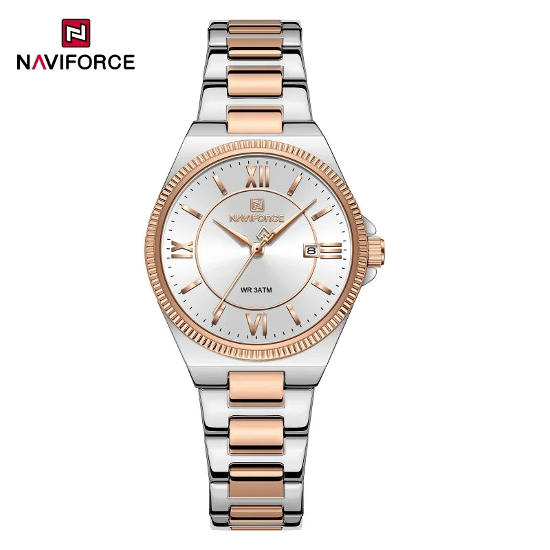 NAVIFORCE Women's Wristwatch Quartz Calendar 30M Waterproof Steel Band Fashion Daily Dress Elegant Ladies Watch Relogio Feminino