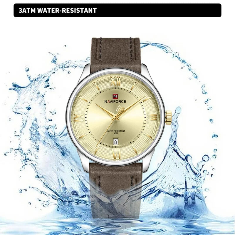 NAVIFORCE Watches For Men Quartz Sports Genuine Leather Strap 3ATM Waterproof Luxury Business Wristwatches Gift for Male New