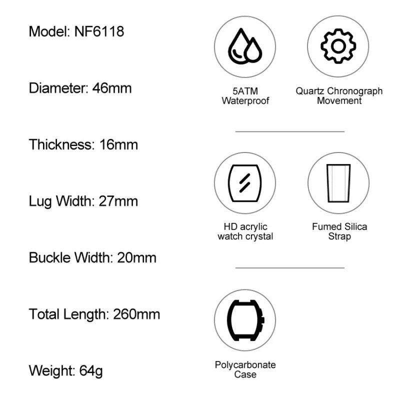 NAVIFORCE Men Fashion Watches Quartz Multifunction Chronograph 50M Waterproof Clock Silicone Strap Male Outdoor Sport Wristwatch