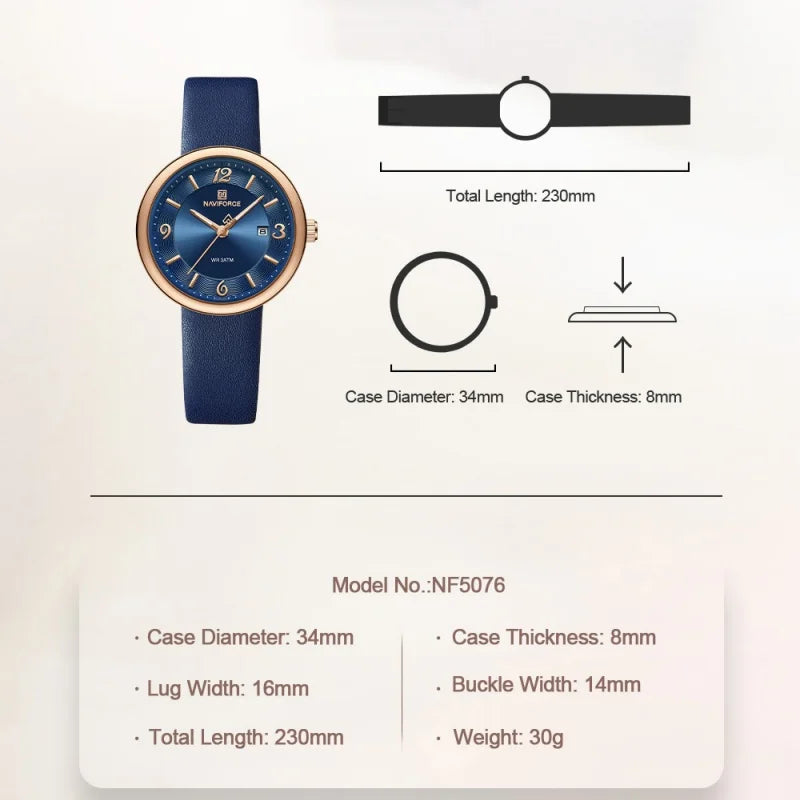 NAVIFORCE New Women Daily Quartz Watch Lightweight Floral Dial 3ATM Waterproof PU Strap Elegant Lady Wristwatch Relogio Feminino